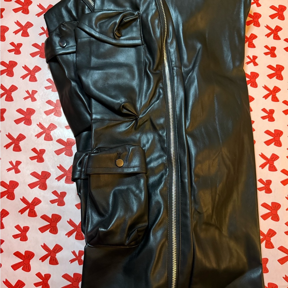 Black Faux Leather Jacket with Zipper